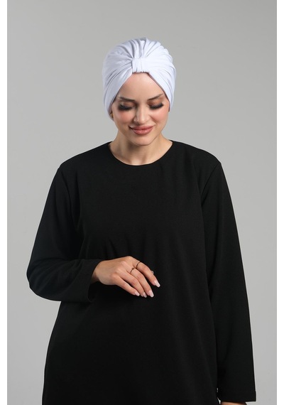 Hürrem Bone Beyaz Pratik Hazır Geçmeli Tesettür Bone Sandy Pileli Salaş 2121 42 Beyaz