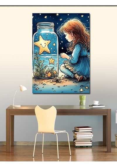 Kanvas Tablo Küçük Kız Ve Yıldızlar 70cmx100cm