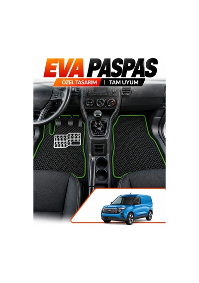 Ford Tourneo Courıer Panelvan 2024-2027 Uyumlu Eva Oto Paspas Ön 2 Parça Siyah-yeşil