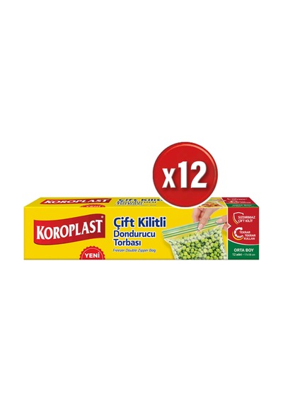 Koroplast Çift Kilitli Dondurucu Torba Orta Boy 12 x 12'li 17 x 18 CM