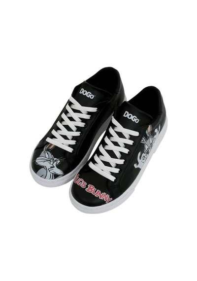 Kadın Vegan Deri Siyah Sneakers - Warner Bros What's Up Doc Bugs Bunny Tasarım Çok Renkli