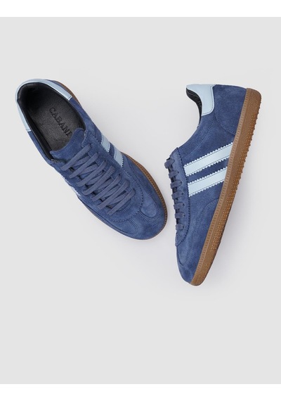 Cabani %100 Hakiki Deri Mavi Süet Bağcıklı Kadın Sneaker Mavi