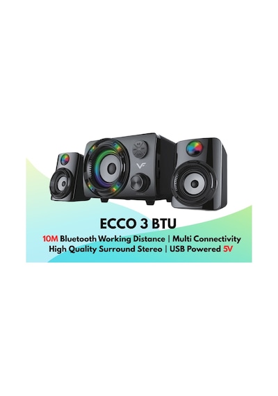 Ecco3 Btu 2.1 Kanal Speaker Rgb Led Işıklı Hafıza Kartı Ve Usb Girişli Fm Radyolu Bluetooth Hoparlör Pc Tv Laptop Bilgisayar Uyumlu