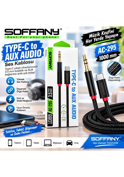 Soffany Ac-295 Hasır Örgü Type-c Aux Ses Kablosu 1 Metre - Lisinya