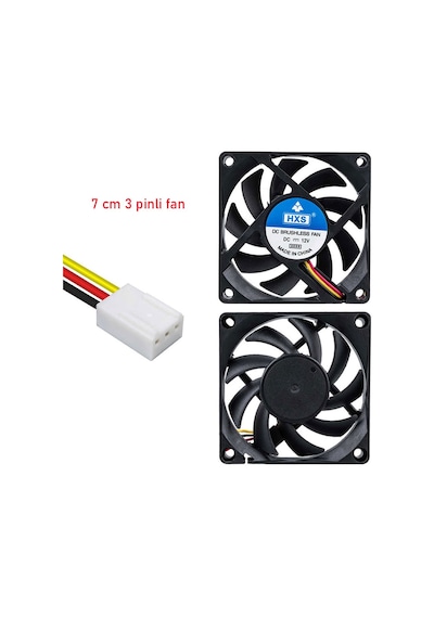 7cm 12v 3 Pinli Kasa Fanı 7cm X 7cm X 1.5cm 2 Pimli Dc 12volt Fan