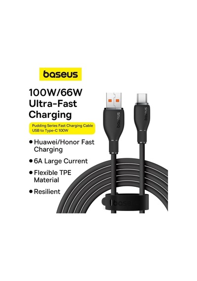 Baseus Pudding Usb To Type-c 100w Pd 2.0 Hızlı Şarj Kablosu 1.2 M Siyah