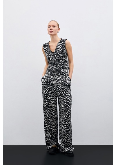 Sateen Zebra Desen Pantolon - Siyah-135474 Siyah