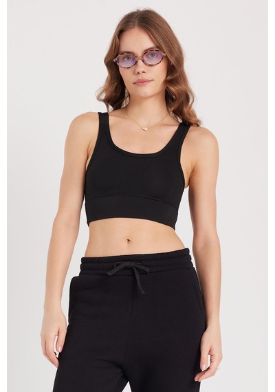 Tudors Kadın Slim Fit Dar Kesim İnce Askılı Kare Yaka Siyah Crop-37922 SIYAH