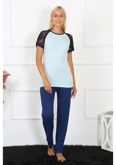 Akbeniz Kadın Kolu Dantelli Penye Pijama Takım 4148 - 3xl Su Yeşili