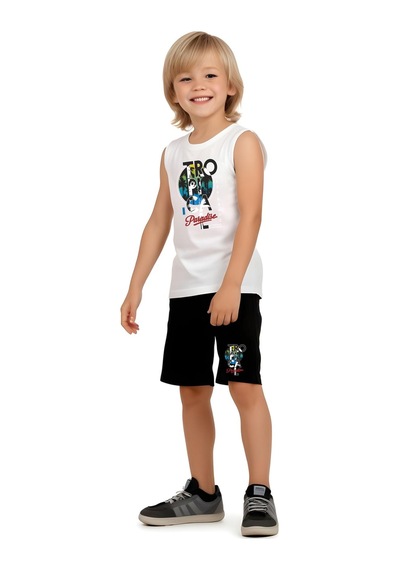 Fyk Kids Erkek Çocuk Tropical Baskılı Alt-üst Takım Beyaz