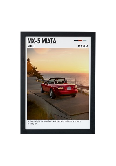 Mazda Mx-5 Miata Ahşap Çerçeveli Poster Tablo Roadster Keyfi Siyah