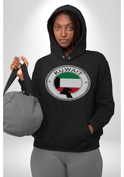 Kuveyt Bayrağı Kadın Erkek Siyah Kapüşonlu Sweatshirt Hoodie Siyah
