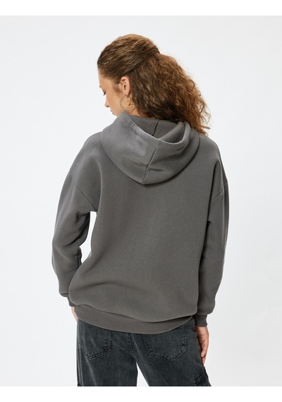 Koton Oversize Kapüşonlu Sweatshirt Kolej Baskılı Şardonlu Antrasit 5wal10165ık Antrasit