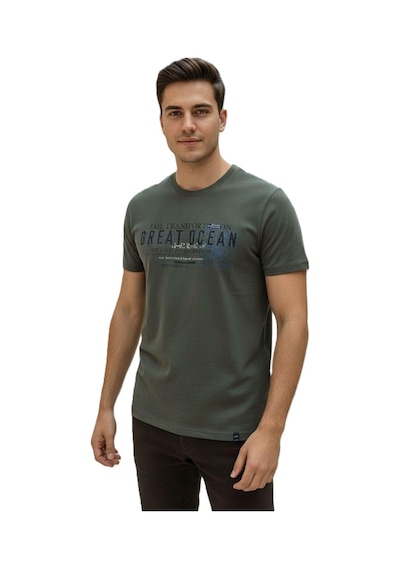 Lacaton 24-7014 Erkek Bisiklet Yaka Baskılı T-shirt Haki Haki