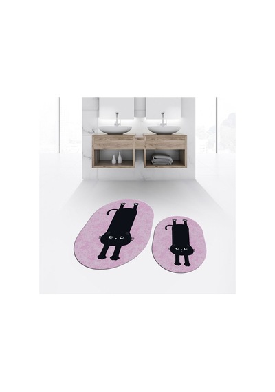 Buççin Online Mağaza Dijital Baskılı Kaymaz Taban Yıkanabilir Oval İkili Banyo Paspas Klozet Takımı, V-o-klozet-39-pembe, Çok Renkli