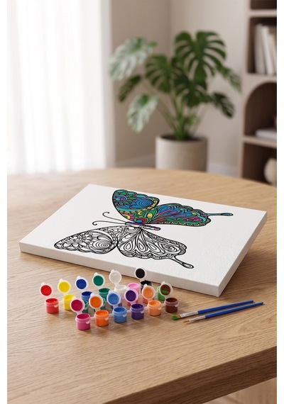 Kelebek Desenli Mandala Ahşap Boyama Seti 40x50 Cm