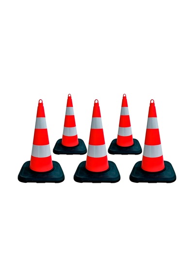 5'li Tpe Trafik Konisi Seti 75 Cm Ağırlıklı Çift Reflektifli Trafik Dubası-3607