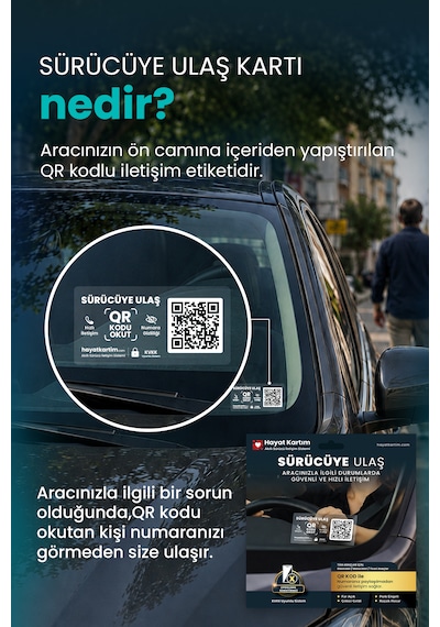 Sürücüye Ulaş Qr Kodlu Araç Cam Etiketi - Numaranız Görünmez 1 Adet