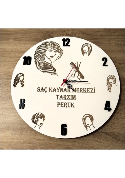 Peruk Saç Tasarım Kuaför Güzellik Merkezi 6 Mdf Kişiye Özel İsim Yazılı Duvar Saati Çok Renkli