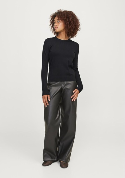 Jack & Jones Kadin Bisiklet Yaka Uzun Kollu Kazak - Cara 12255368 Black Kırmızı