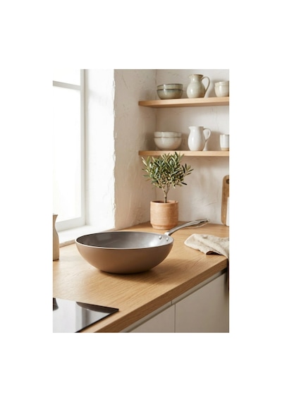 Bernardo Natura Seramik Wok Tava Kahverengi 28 Cm Bej - Kahverengi