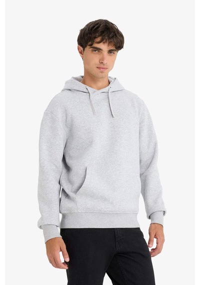 Defacto Kapüşonlu İçi Yumuşak Tüylü Kanguru Cepli Gri Erkek Sweatshirt X8283az/gr389 Gri