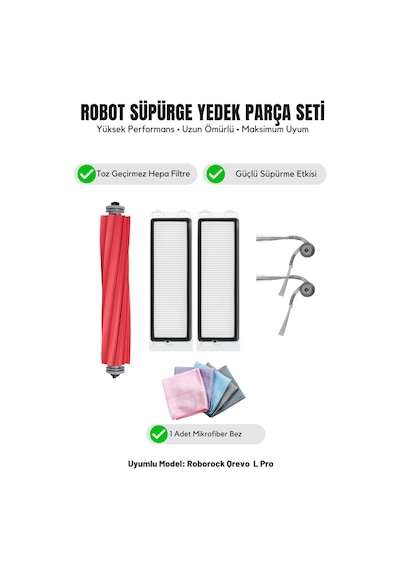 Roborock Qrevo L Pro İle Uyumlu 1 Ana Fırça 2 Yan Fırça 2 Filtre 1 Temizlik Bezi 11.0