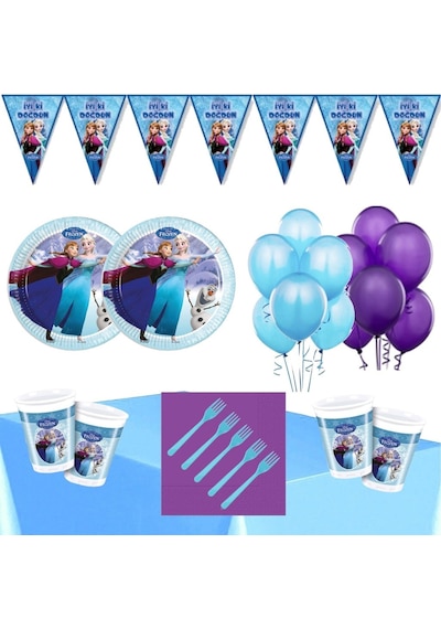 Frozen Elsa 16 Kişilik Doğum Günü Parti Seti Süsler