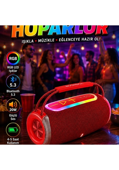 Rgb Led Işıklı Bluetooth 5.3 Taşınabilir Hoparlör 20w Çift Sürücülü