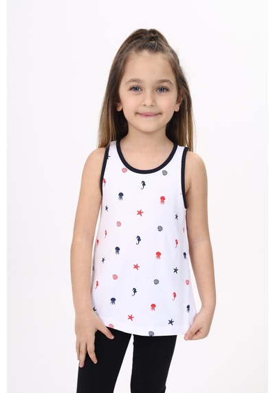 Toontoy Kız Çocuk Baskılı Bisiklet Yaka Basic Atlet Beyaz