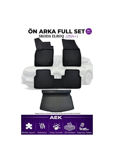 Skoda Elroq 2024+ 5d Karbon Paspas Takımı +3d Pvc Bagaj Havuzu Se