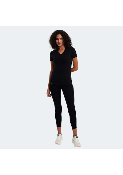 Slazenger VIVEK Kadın V Yaka Siyah Tişört