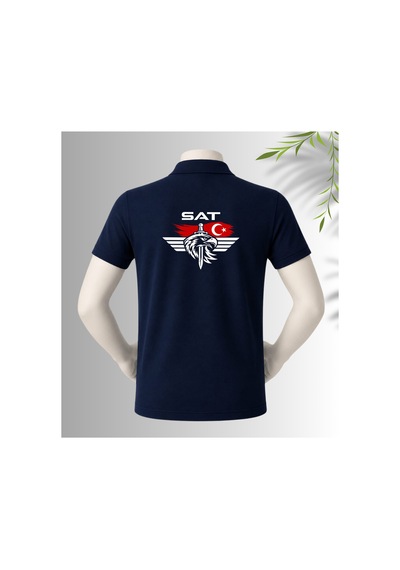 Dafri Özel Tasarım Sat Baskılı Polo Yaka %100 Pamuklu T-shirt Lacivert