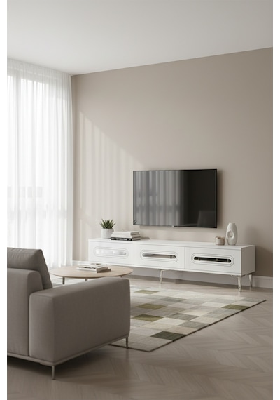 Tsa1806bs - Rany Tsa180 Tv Stand, Tv Sehpası Ve Tv Ünitesi Beyaz-sılver 180cm