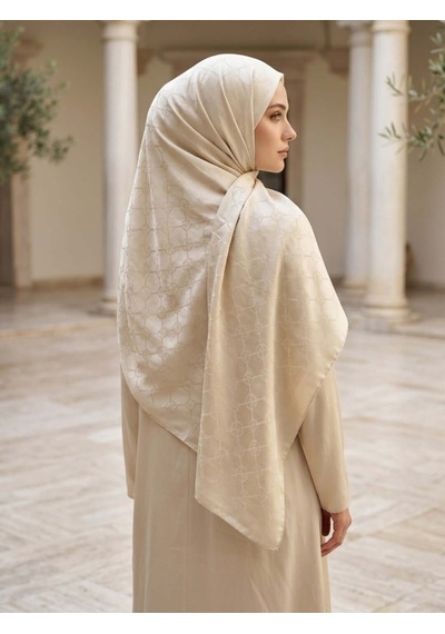 Camellia Scarfs İtalyan Jakar Şal Monogram Desen Bej - Zarif Ve Lüks Stil