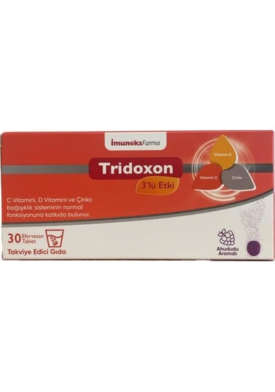 Imuneks Farma Trıdoxon Efervesan Tablet, Üçlü Etki Vitamin C, Vitamin D Ve Çinko İçeren Takviye Edici Gıda 30 Tablet