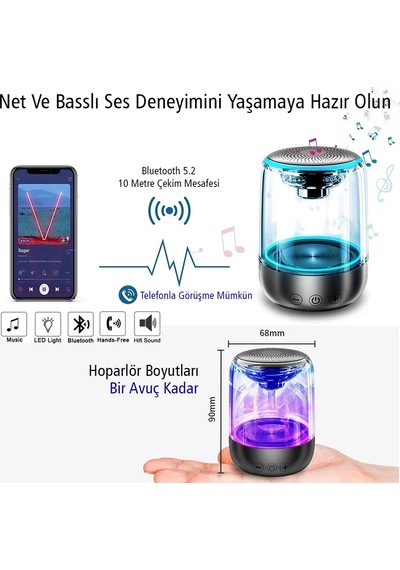 Magicvoice Mv-24696 600 Mah Taşınabilir Rgb Mikrofonlu Aux - Tf- Bluetooth 3 Watt Hoparlör Mini Speaker Beyaz