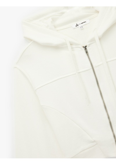 Koton Rahat Kalıp Cep Detaylı Kapüşonlu Fermuarlı Crop Sweatshirt Ekru 6wal10354ık Ekru