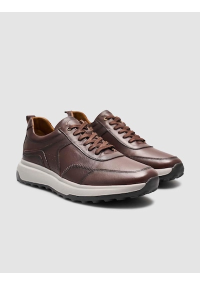 Hakiki Deri Bağıcıklı Kahverengi Erkek Sneaker Kahverengi