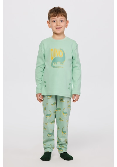 Panço Erkek Çocuk Dinazor Desenli Pijama Takımı Turkuaz