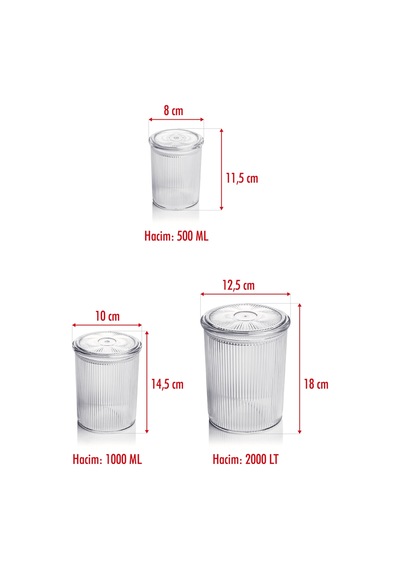 18'li Barok Yuvarlak 3 Boy Kavanoz Seti & Saklama Kabı & Erzak Kabı 6 2000 Ml, 6 1000 Ml ,6 500 Ml Çok Renkli