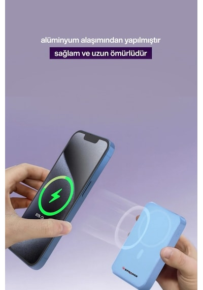 Magsafe Powerbank 10000 Mah Standlı Hızlı Taşınabilir Iphone 11 12 13 14 15 16 17 Samsung Uyumlu Mavi