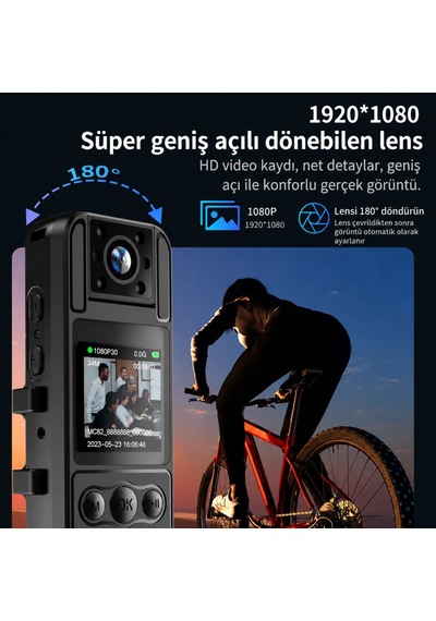 H82 1080P WiFi Vücut Kamerası Full HD Ses ve Video Kayıt Cihazı 180° Döner Lens Gece Görüş 1.3 İnç Ekran