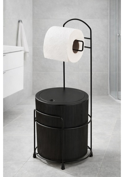 Ferforje Standlı Çöp Kovalı Tuvalet Kağıtlığı Metal Wc Lik Siyah Siyah