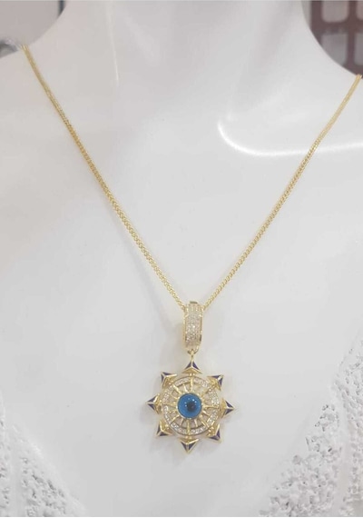 Göz Nazar Boncuk Detay Altın Tasarım Ema 925 Gümüş Kolye Çağla Kolye Serenay Choker Chain