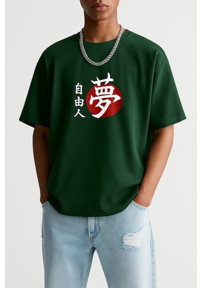 Özgür Adam Baskılı Oversize T-shirt Yeşil