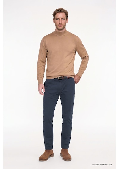 Ac&Co / Altınyıldız Classics Erkek Bej Pamuklu Standart Fit Normal Kesim Yarım Balıkçı Yaka Triko Kazak Bej