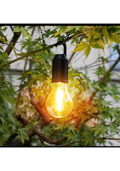 Taşınabilir Şarjlı Led Ampül Outdoor Kamp Bahçe Lambası 11w Askılı Kırılmaz Led Işık Siyah