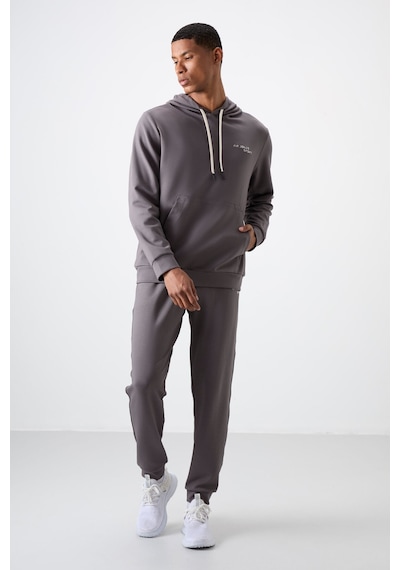 Tommy Life Koyu Gri Pamuklu Kalın Yumuşak Dokulu Comfort Fit Nakışlı Erkek Eşofman Takım - 85255 Koyu Gri
