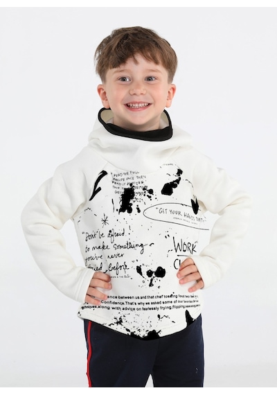 Casabony Ninja Casa Baskılı Ekru Unisex Sweatshirt-Ekru